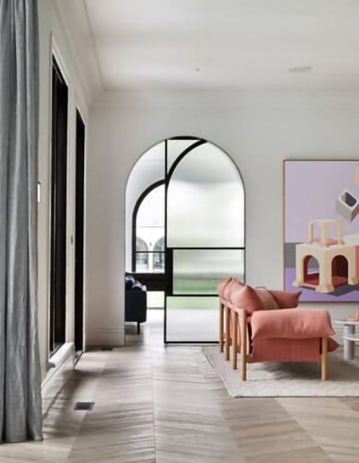 arched single sliding door black steel London UK