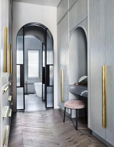 arched steel black London UK double sliding doors