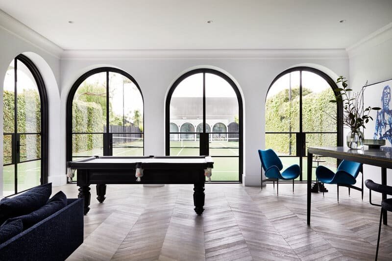 black steel doors arched