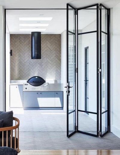 steel black three leaf bifold doors UK London