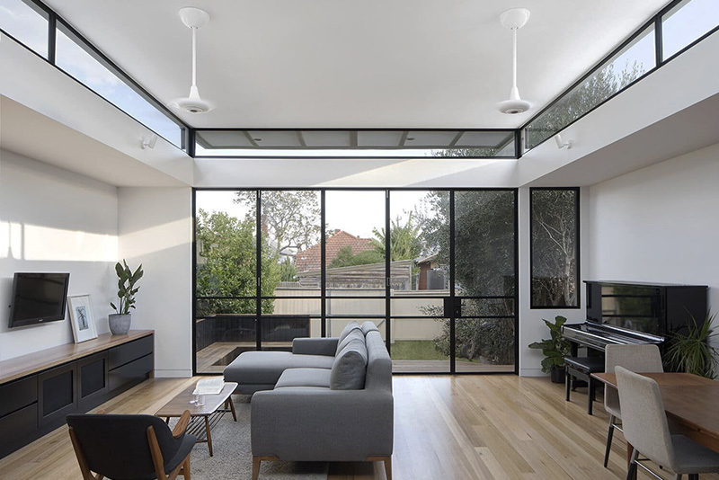 three panels black steel bifold doors london uk