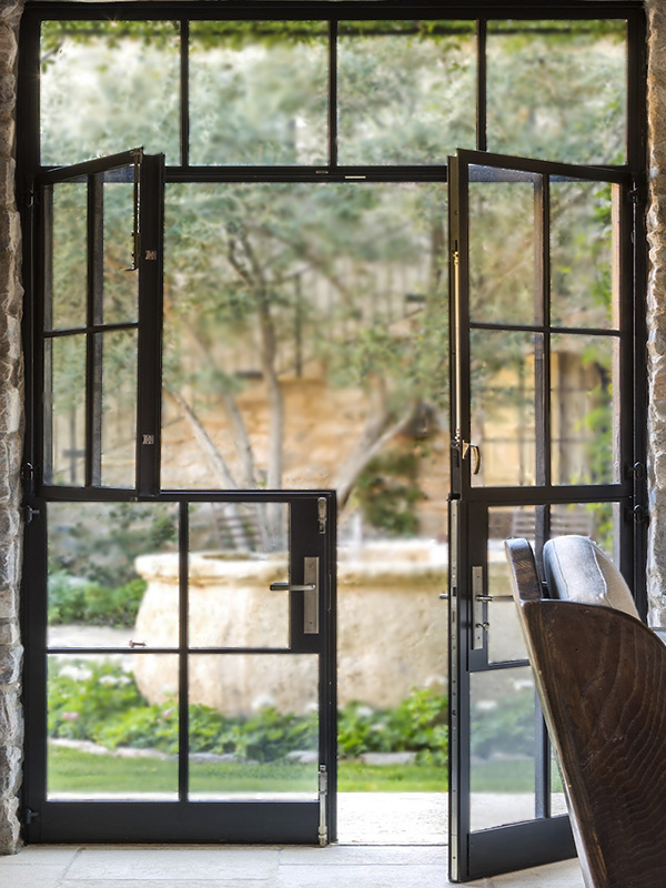 black-steel-doors-external-French-with-screen-luxury-kitchen-manufacturer-UK-bespoke black steel external French doors with screen manufacturer UK