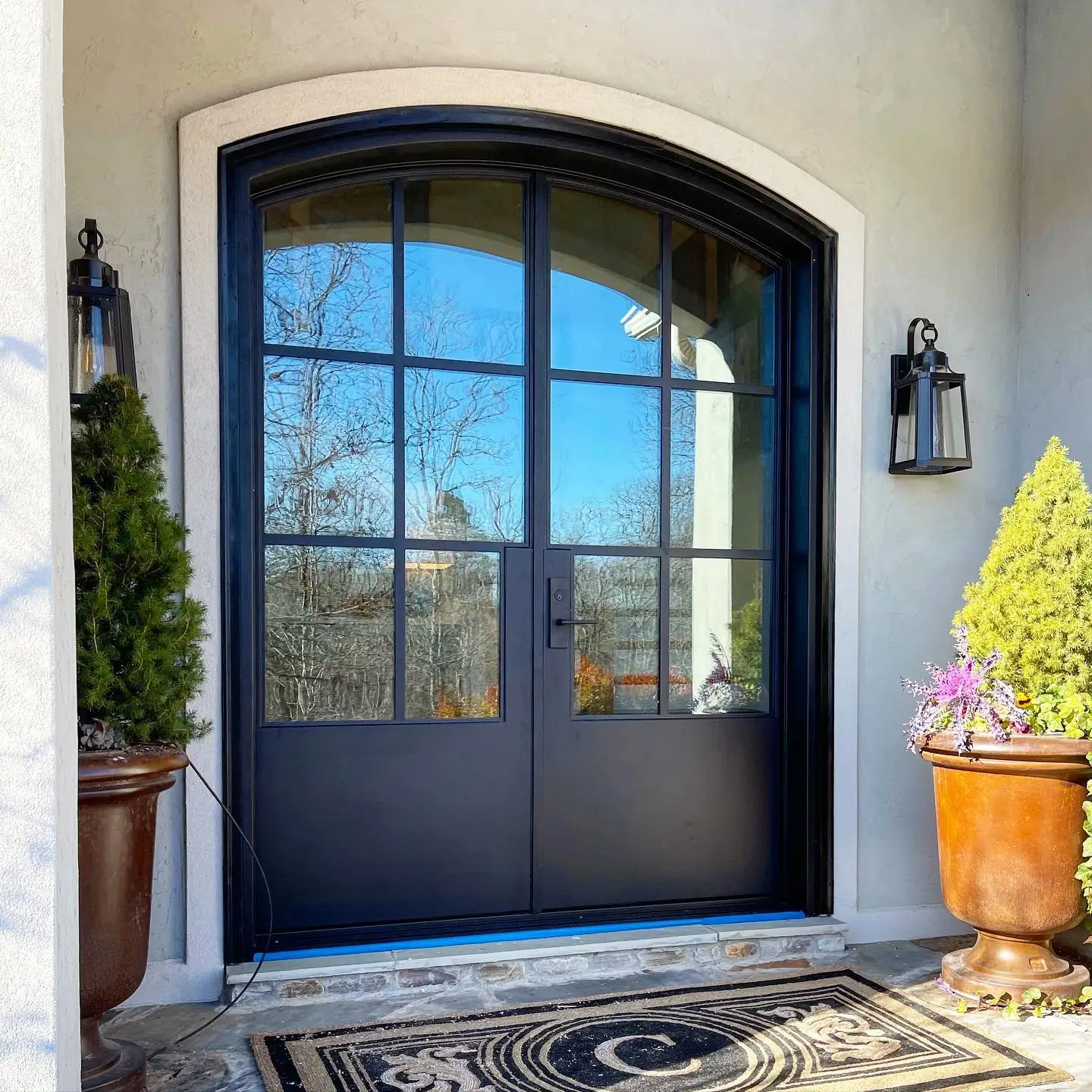 black steel external arched doors with screen manufacturer UK black steel external arched doors with screen manufacturer UK
