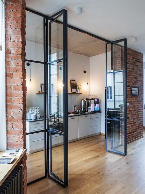black-steel-internal-french-doors-kitchen-UK-manufacturer-London black steel internal French doors with screen wine storage UK manufacturer London